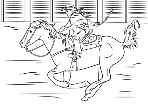 Cowgirl Riding Horse Coloring Page